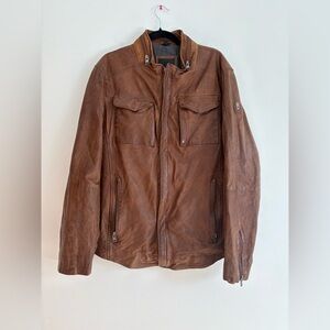 Mauritius Brown Leather Jacket Zip Up Moto Classic Biker Grunge Womens XXL